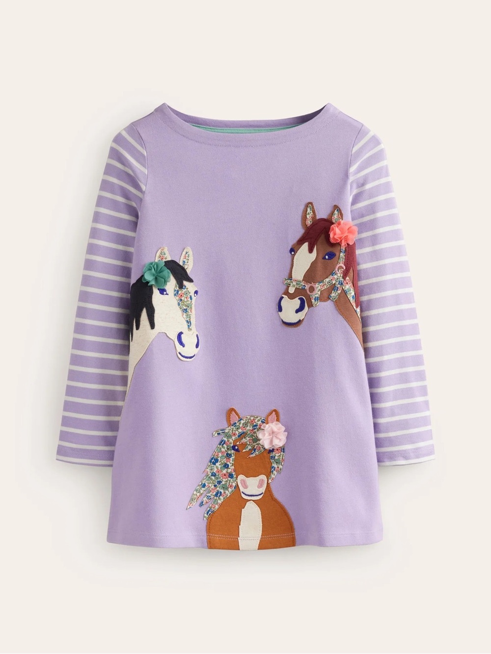 Mini Boden Lilac Long-Sleeve Tee with Horse Appliqués NWT